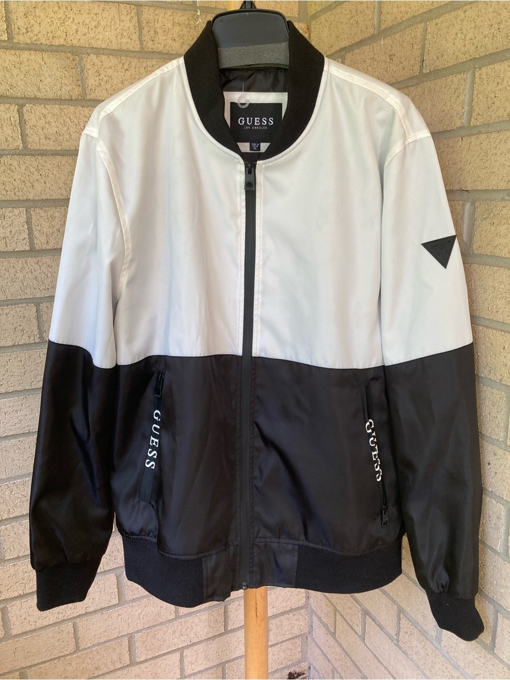 Guess Men's Black and White Colorblock Bomber Jacket Size XL NWOT
